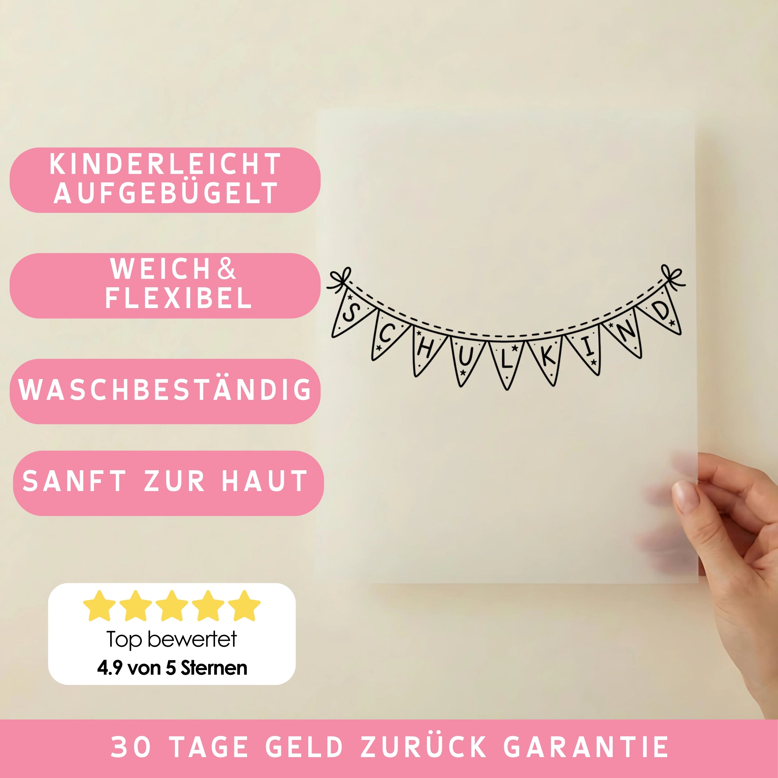 Bügelbild Schulkind Wimpelkette