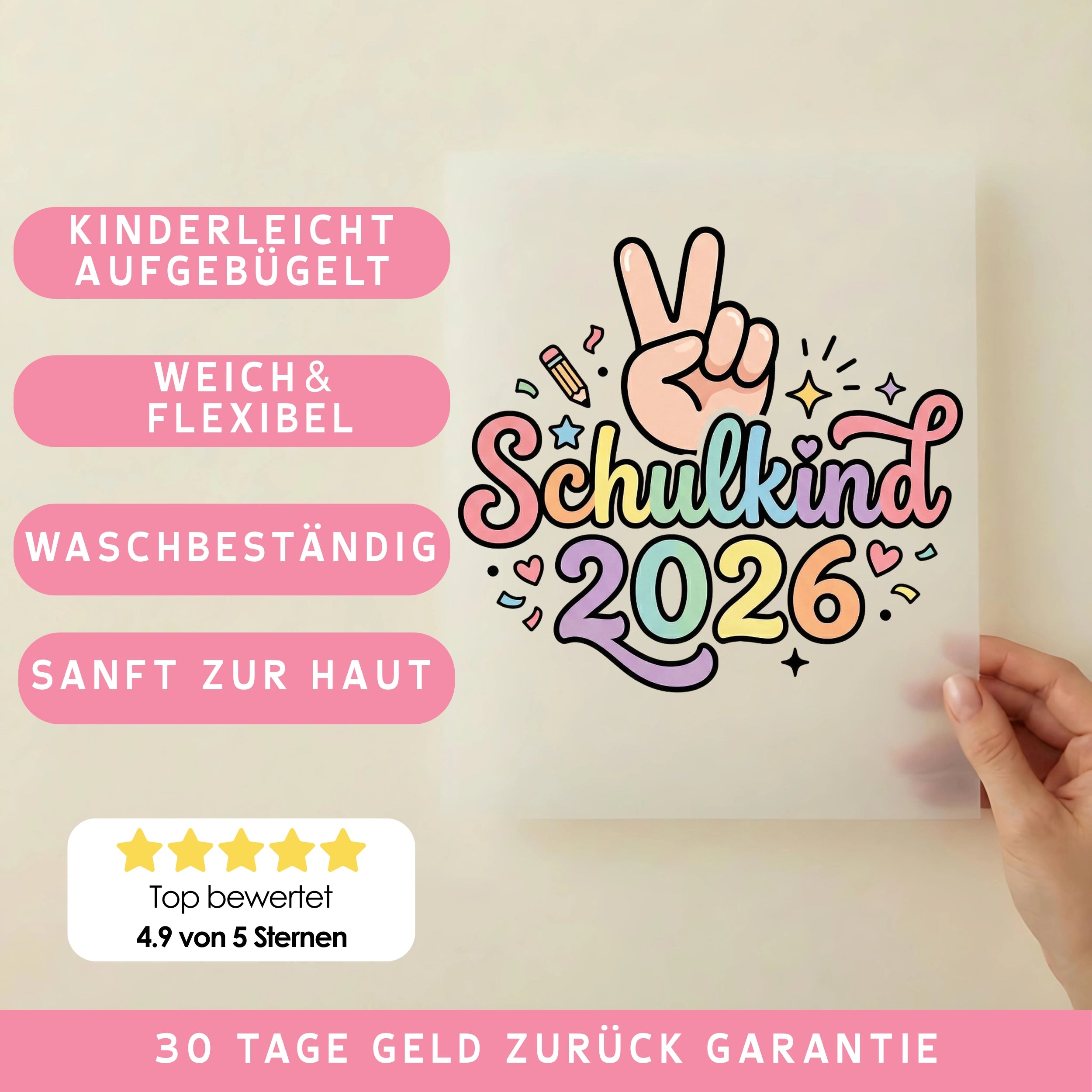 Bügelbild Schulstart Peace 2026 Pastel
