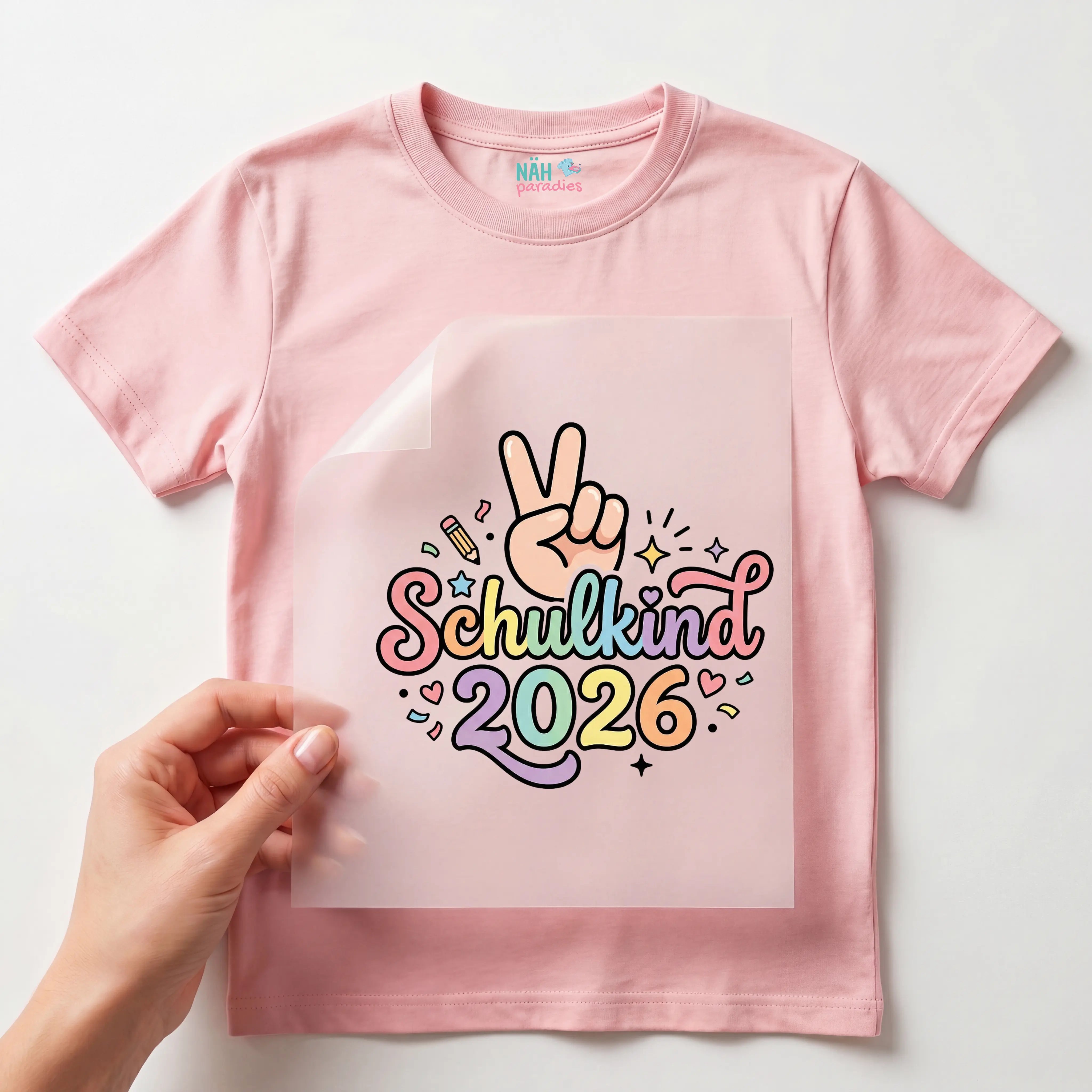 Bügelbild Schulstart Peace 2026 Pastel