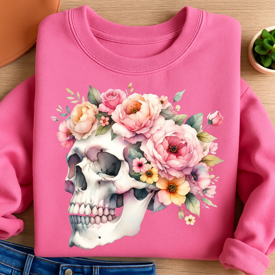 Bügelbild Schädel Floral Skull