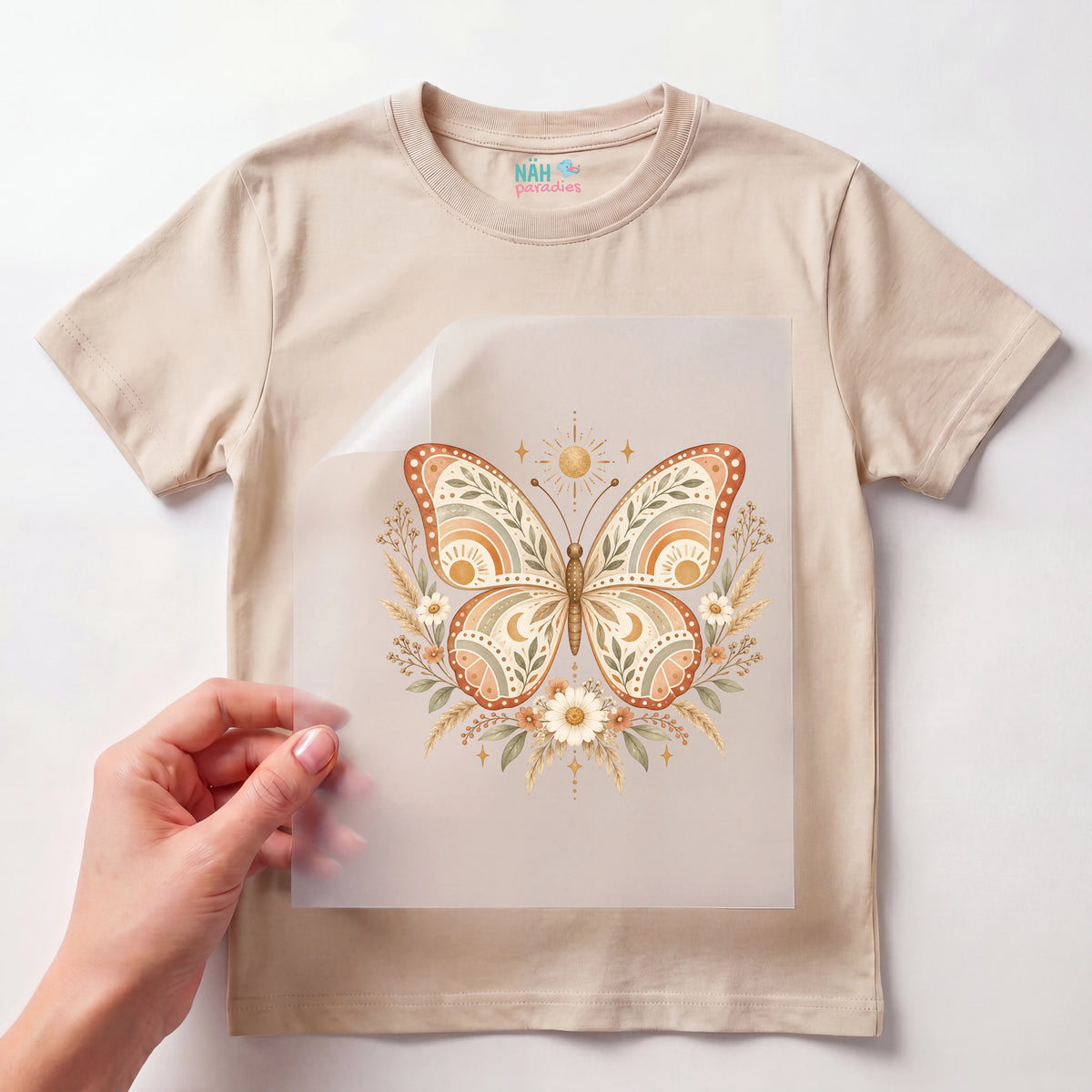 Bügelbild Schmetterling Boho Beige