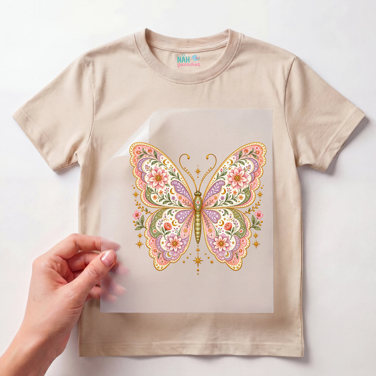 Bügelbild Schmetterling Boho Rosa