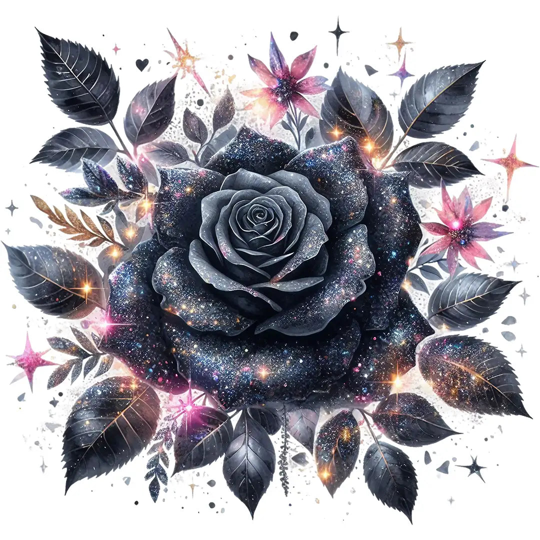 Bügelbild schwarze Rose Galaxy Night - S