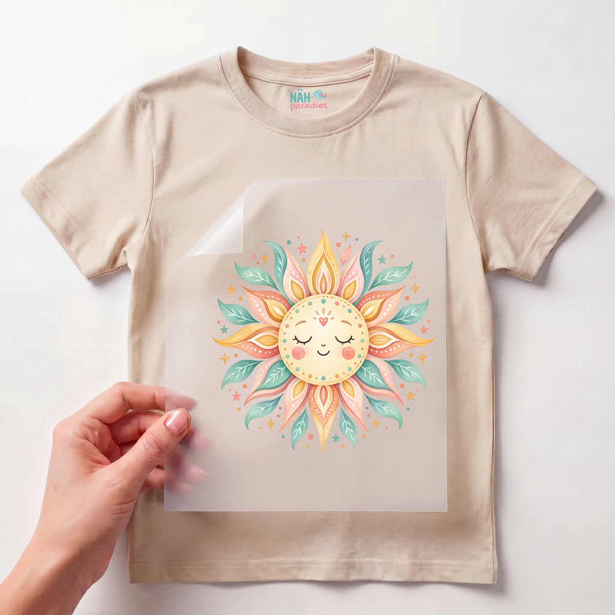 Bügelbild Sonne Pastell Boho