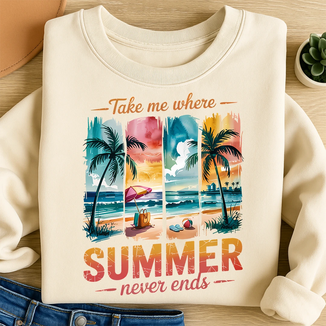 Bügelbild Summer never ends Rot