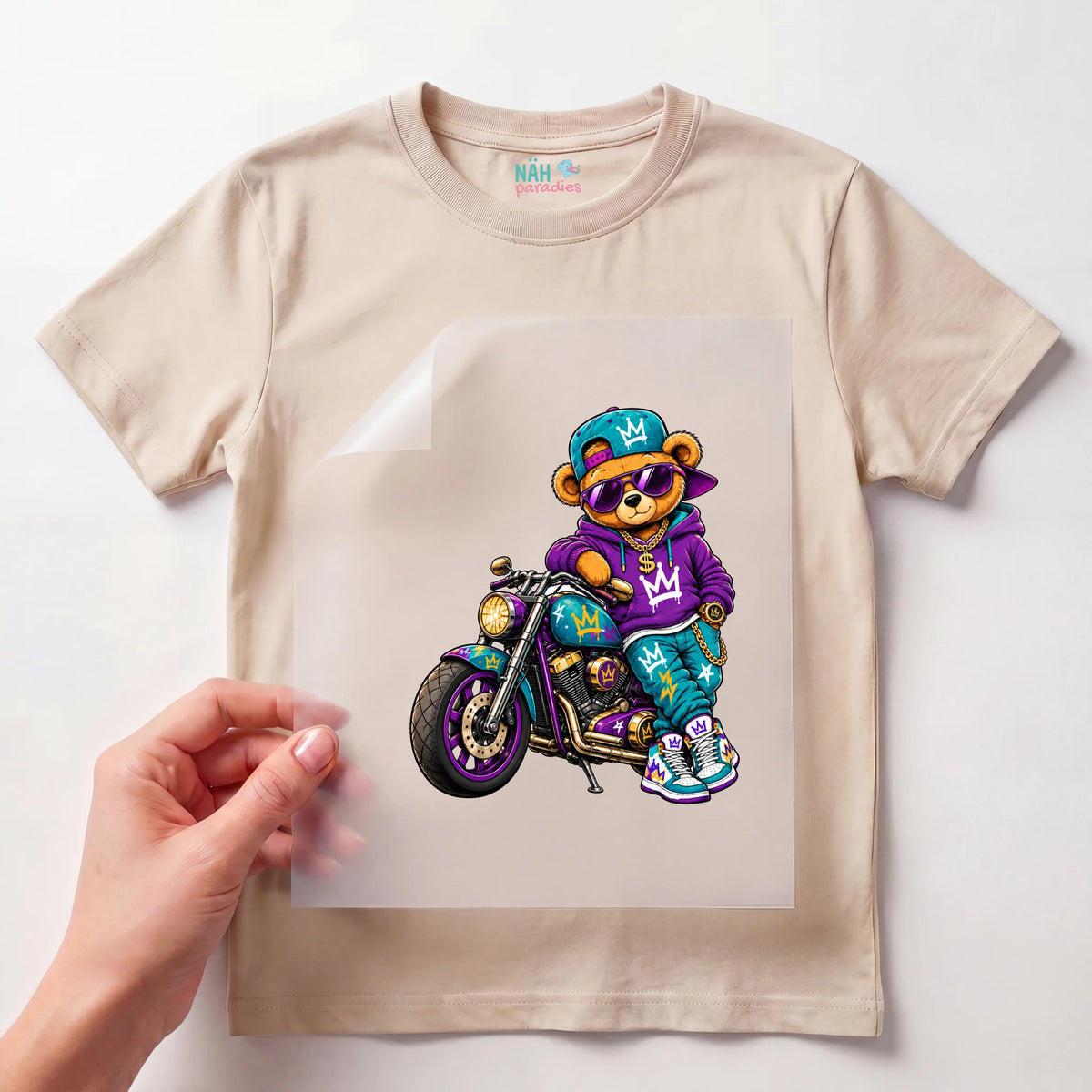 Bügelbild Teddybär auf Motorrad Streetwear