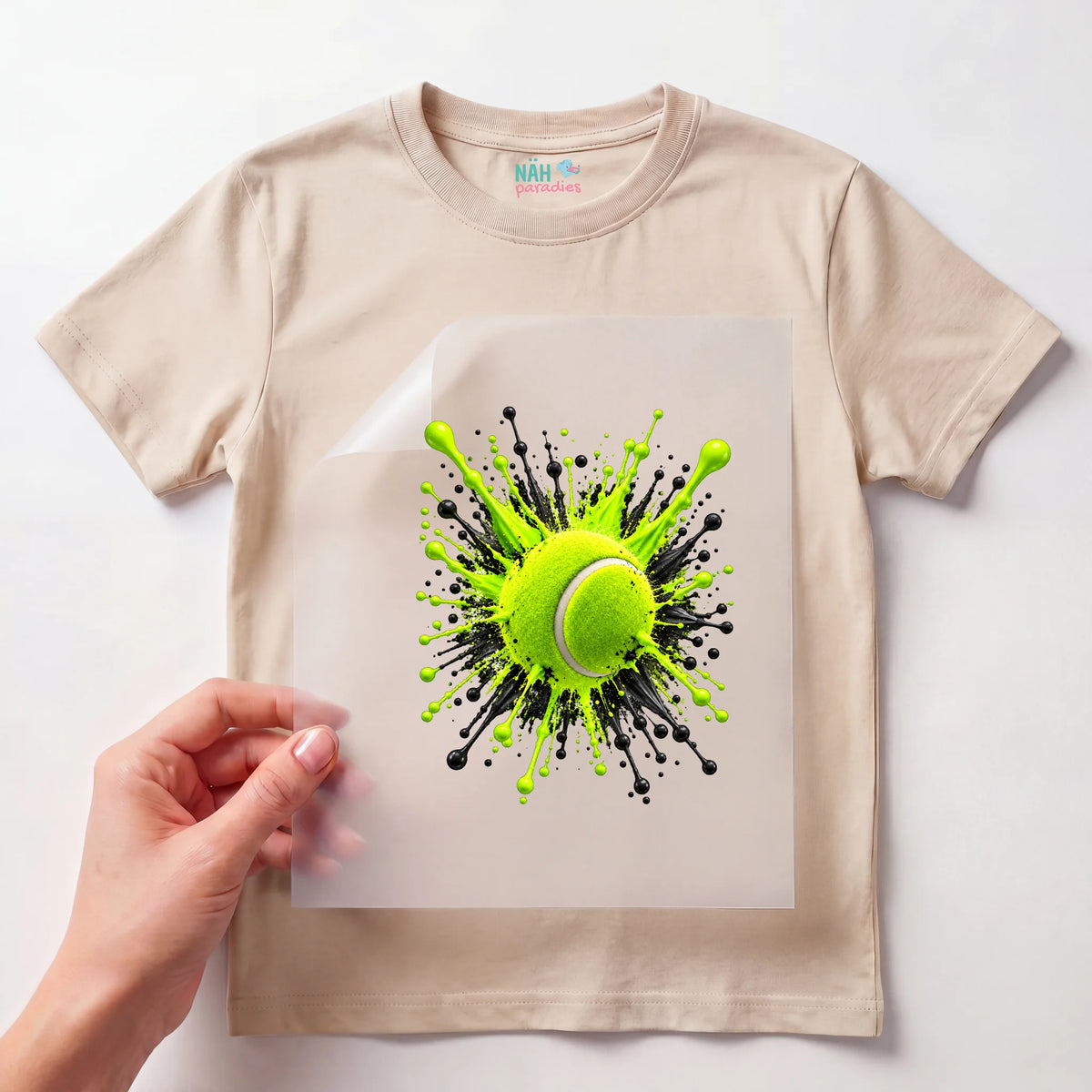Bügelbild Tennisball Farbspritzer Grün