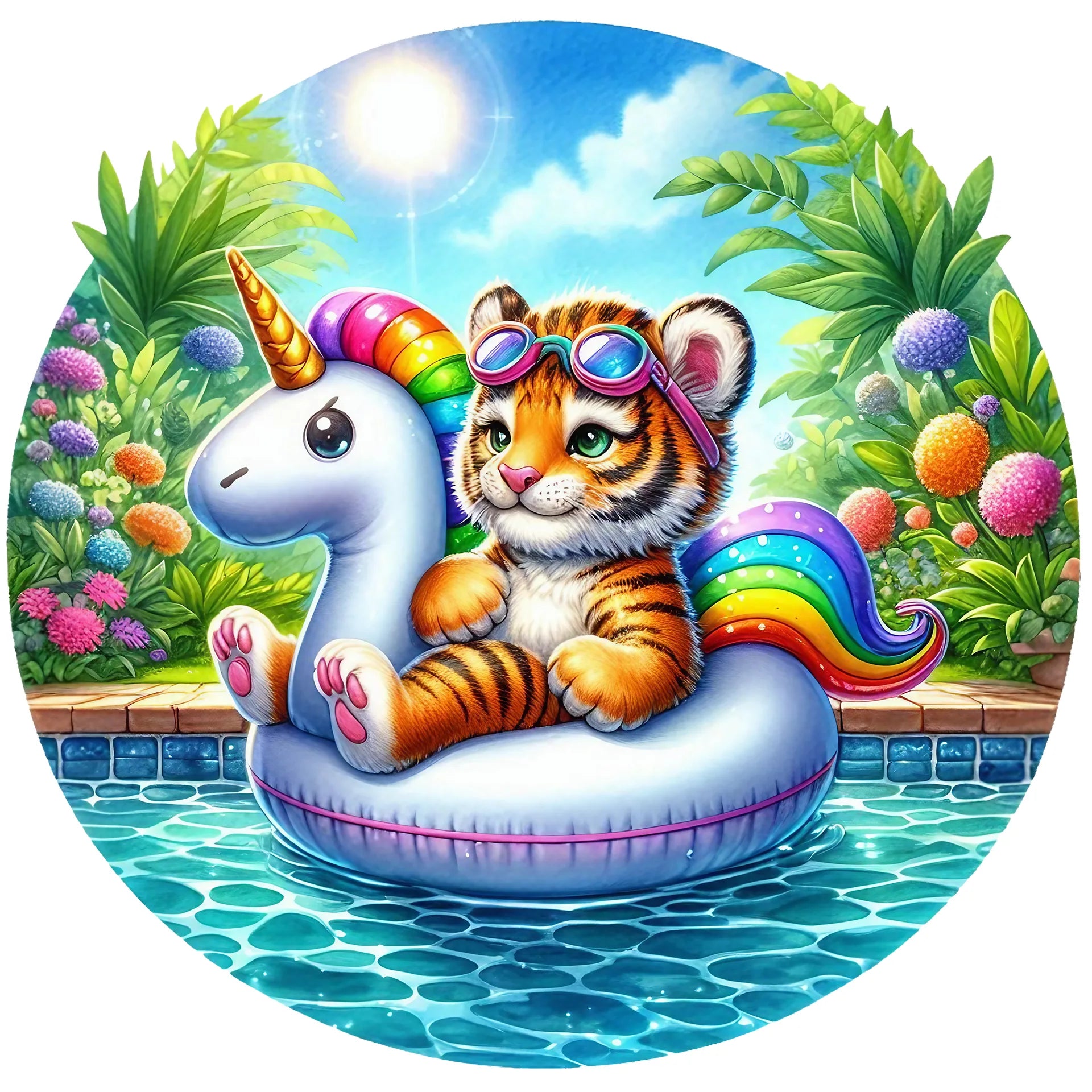 Bügelbild Tiger Planschvergnügen