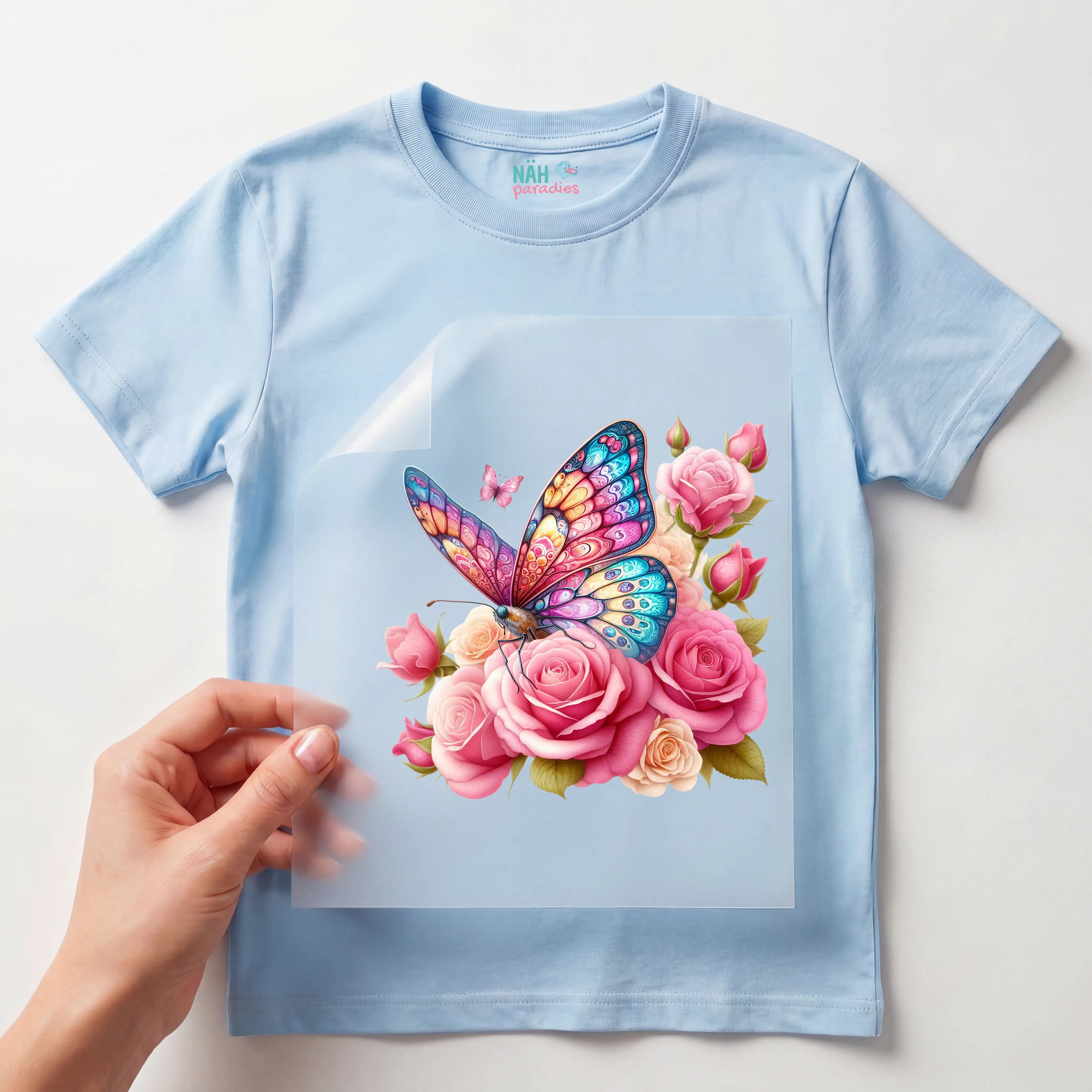 Bügelbild Rosentanz Schmetterling