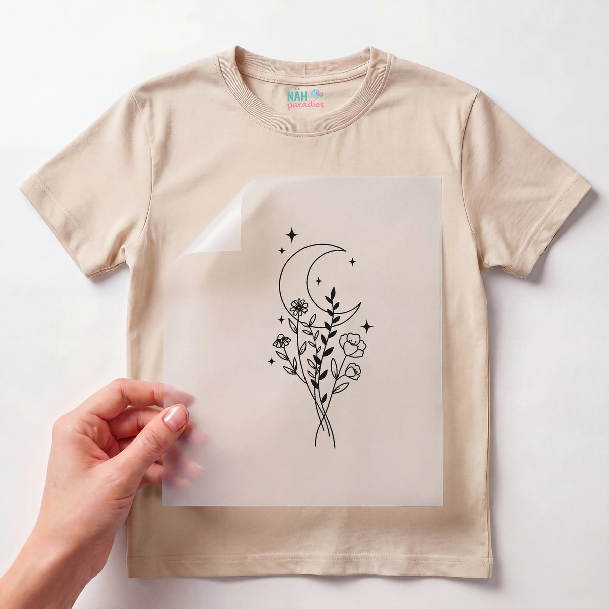 Bügelbild Wildblumen Mond Linienkunst