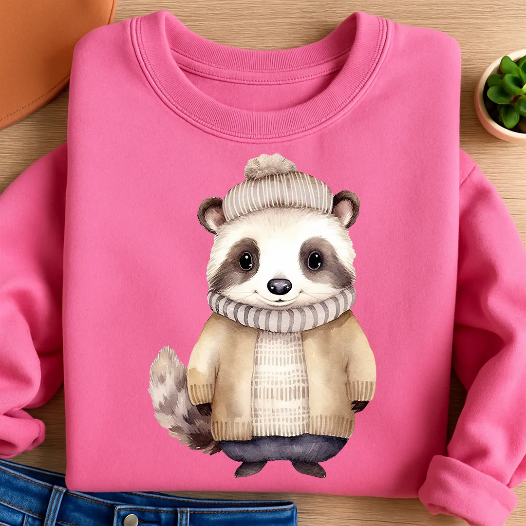 Bügelbild Winter Waschbär Hugo Beige