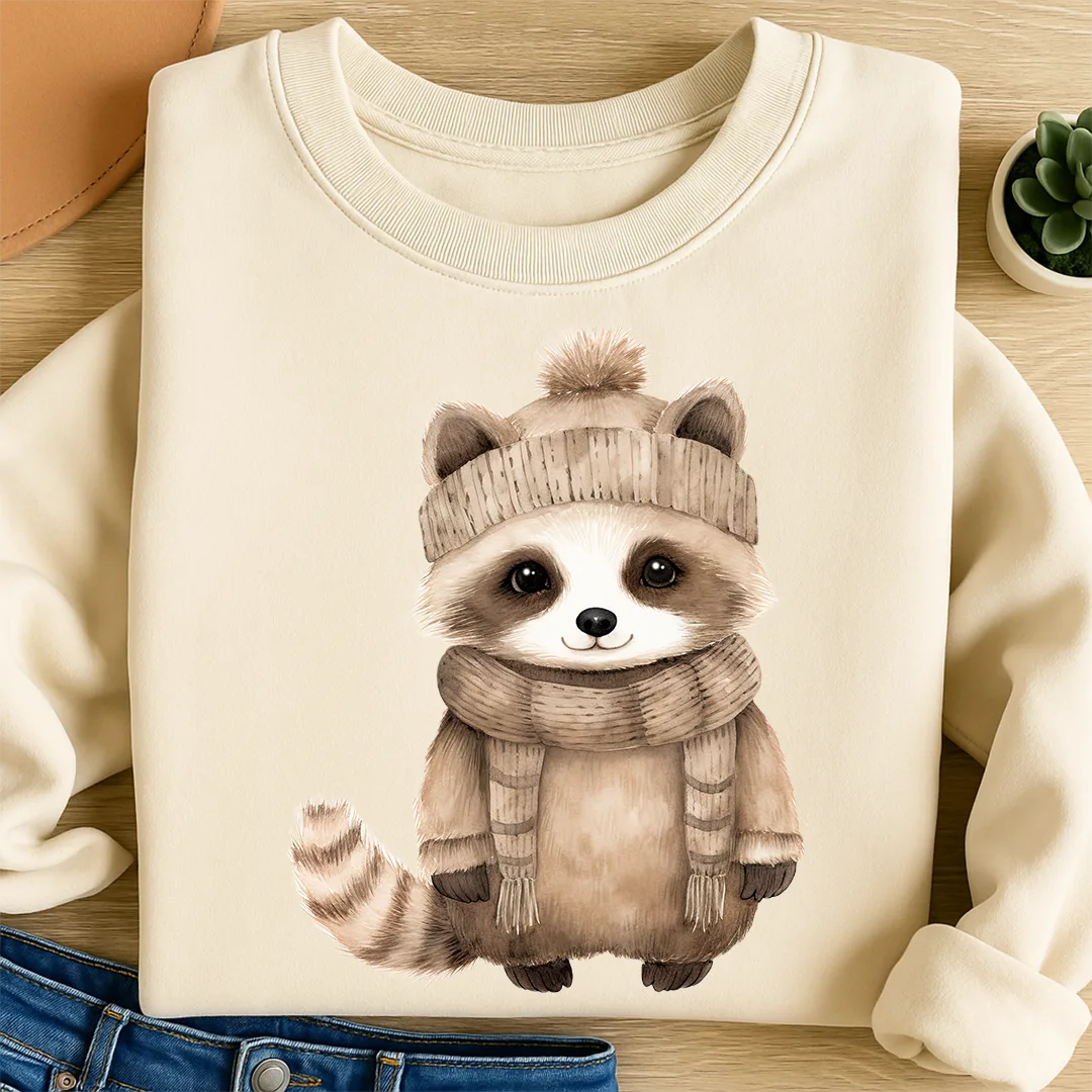 Bügelbild Winter Waschbärchen Beige