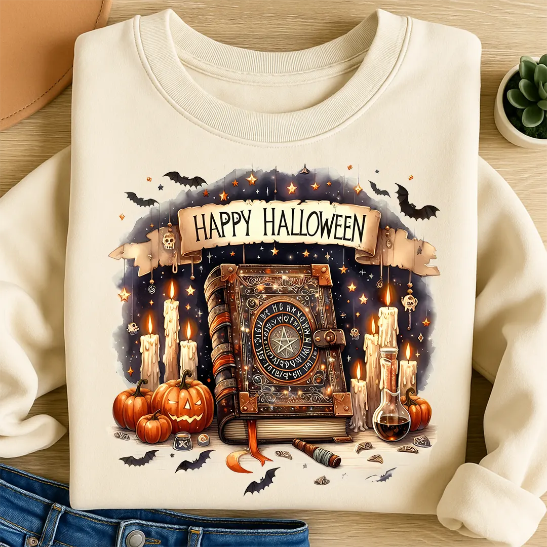 Bügelbild Zauberbuch Halloween Glanz