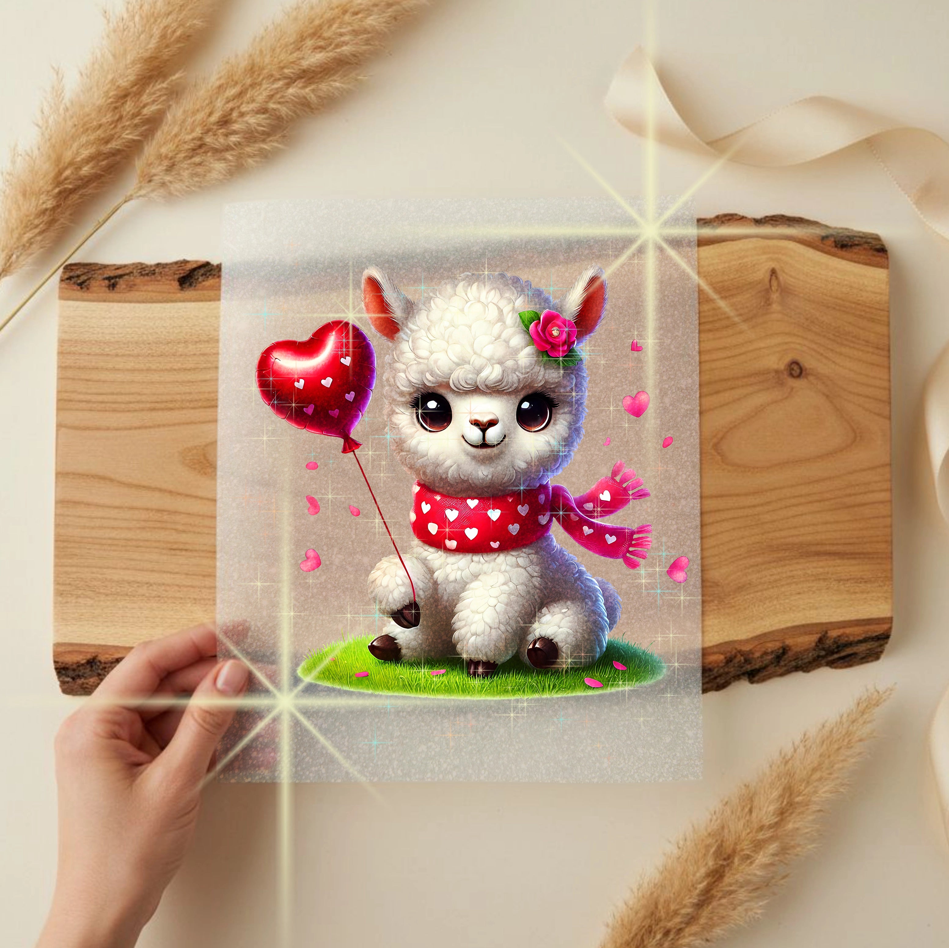 Glitzer Bügelbild Herz Alpaka Amelie