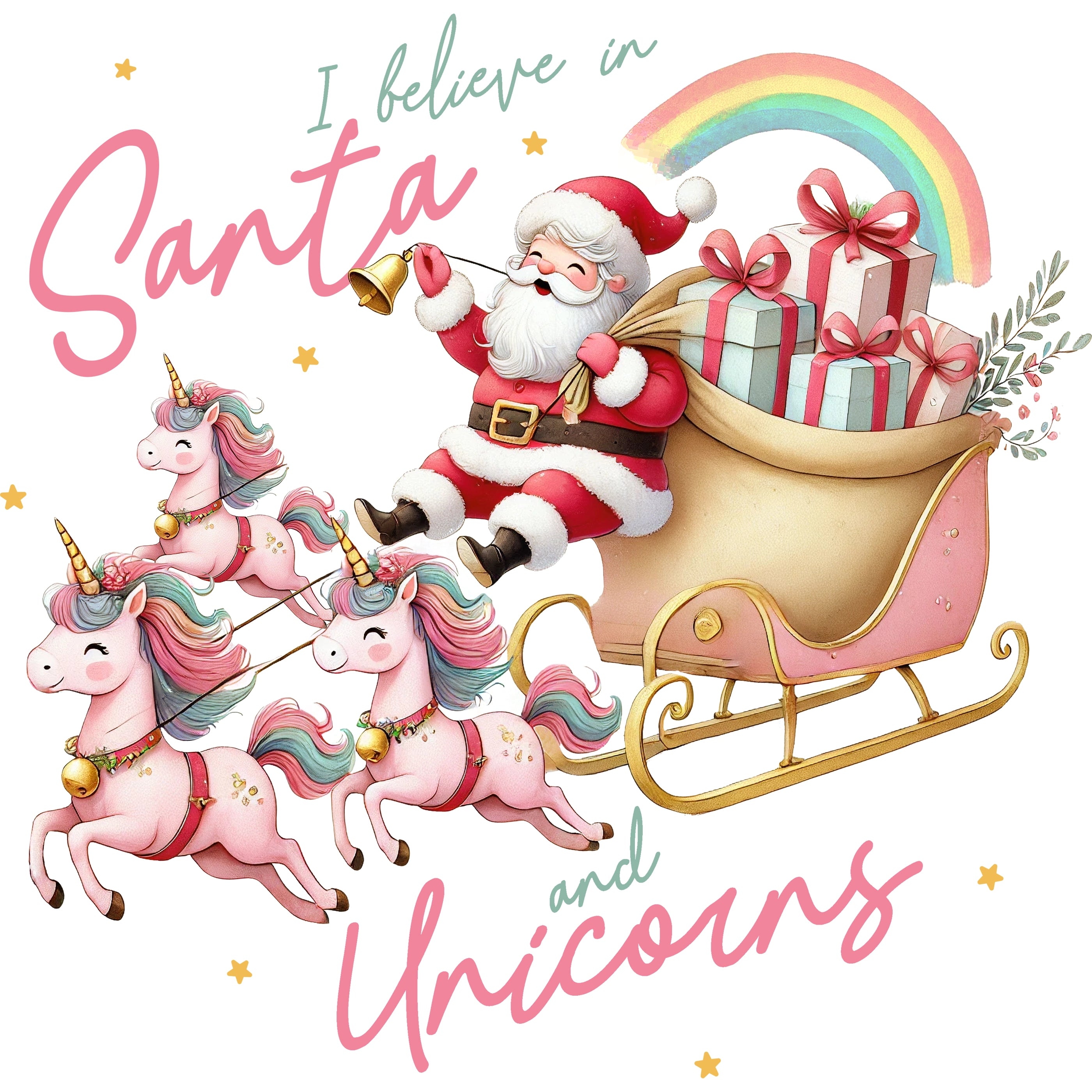 Glitzer Bügelbild i belive in Santa and Unicorns