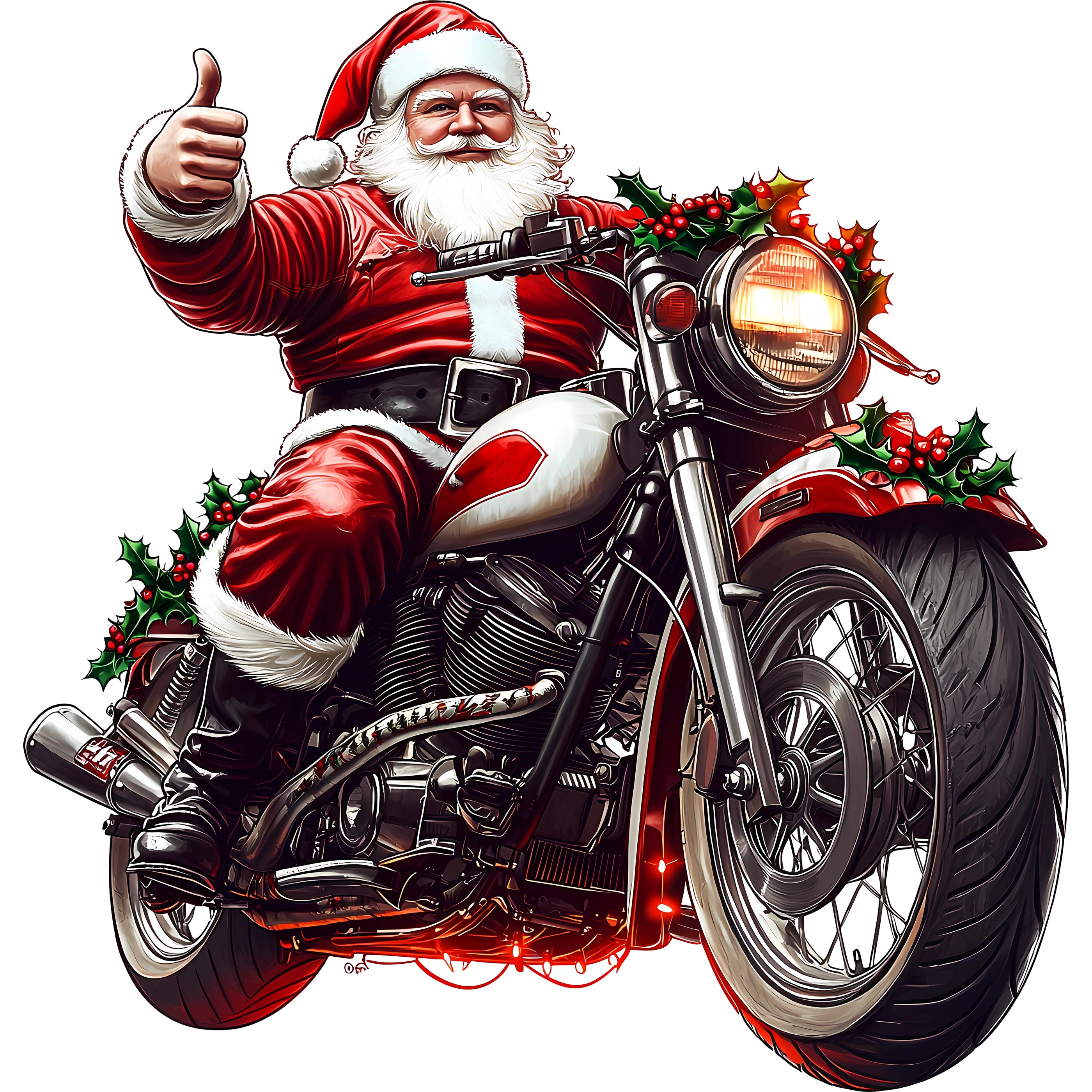 Glitzer Bügelbild Weihnachtsmann Red Rider Motorrad