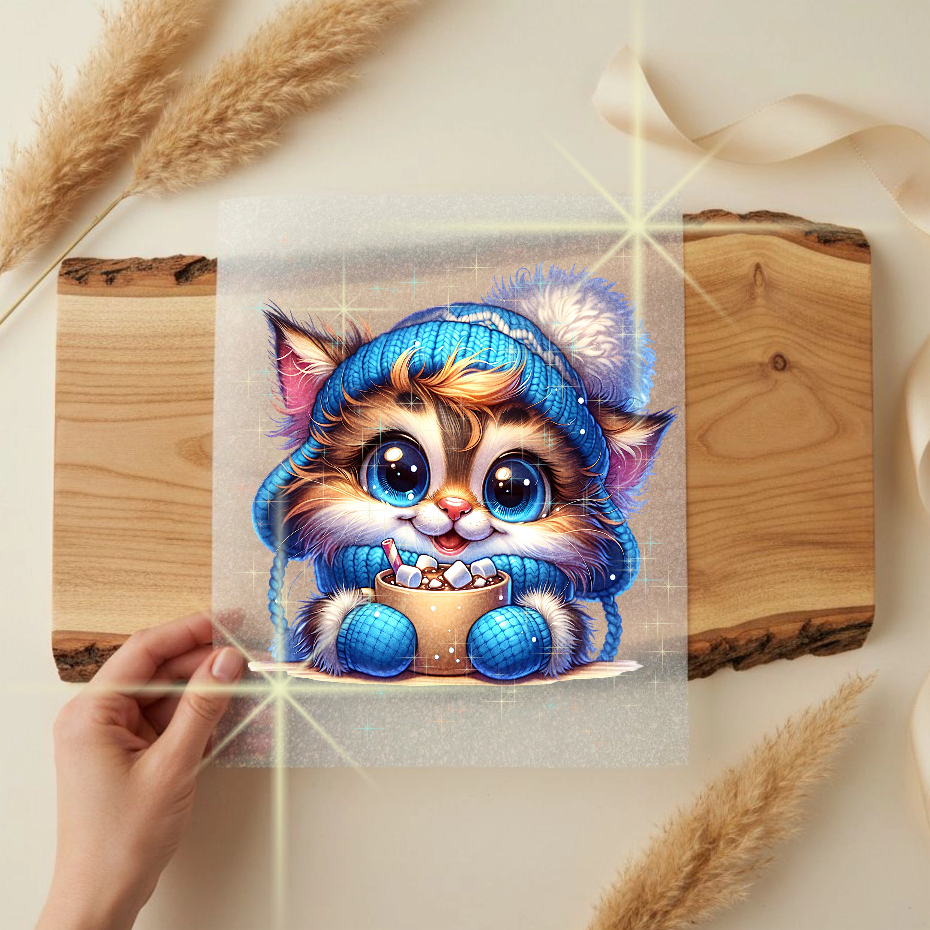 Glitzer Bügelbild Winter Kätzchen Mila
