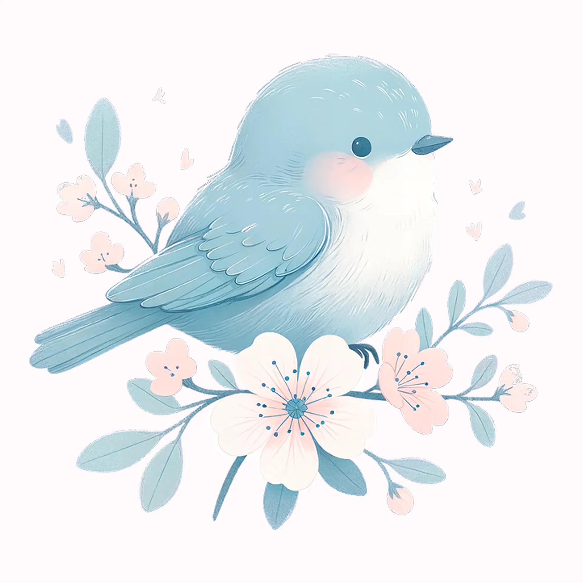 Permanent Sticker Blauer Blüten Vogel