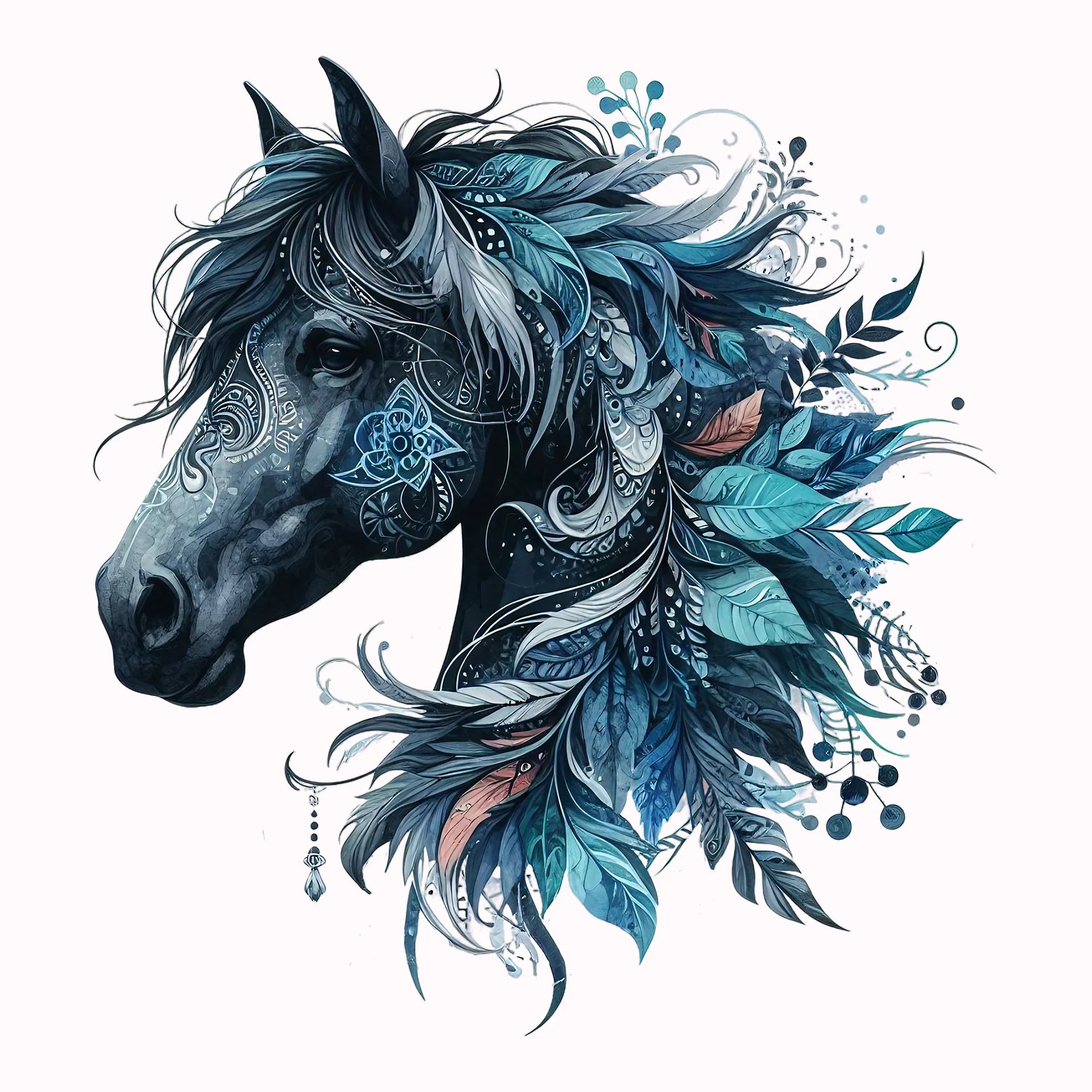 Permanent Sticker Boho Pferd Blau