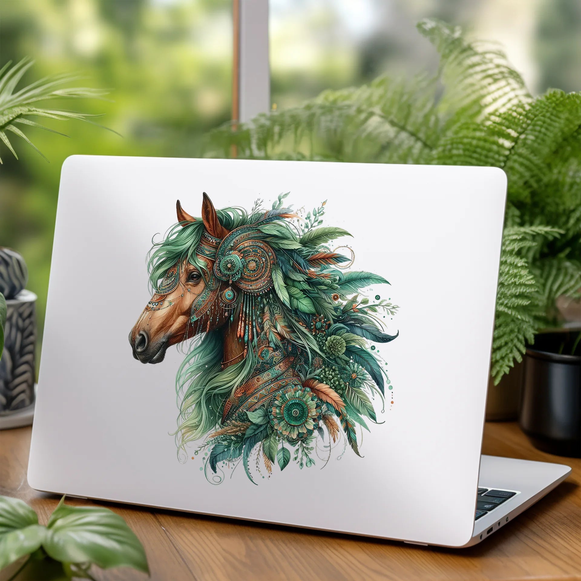 Permanent Sticker Boho Pferd Green Wild