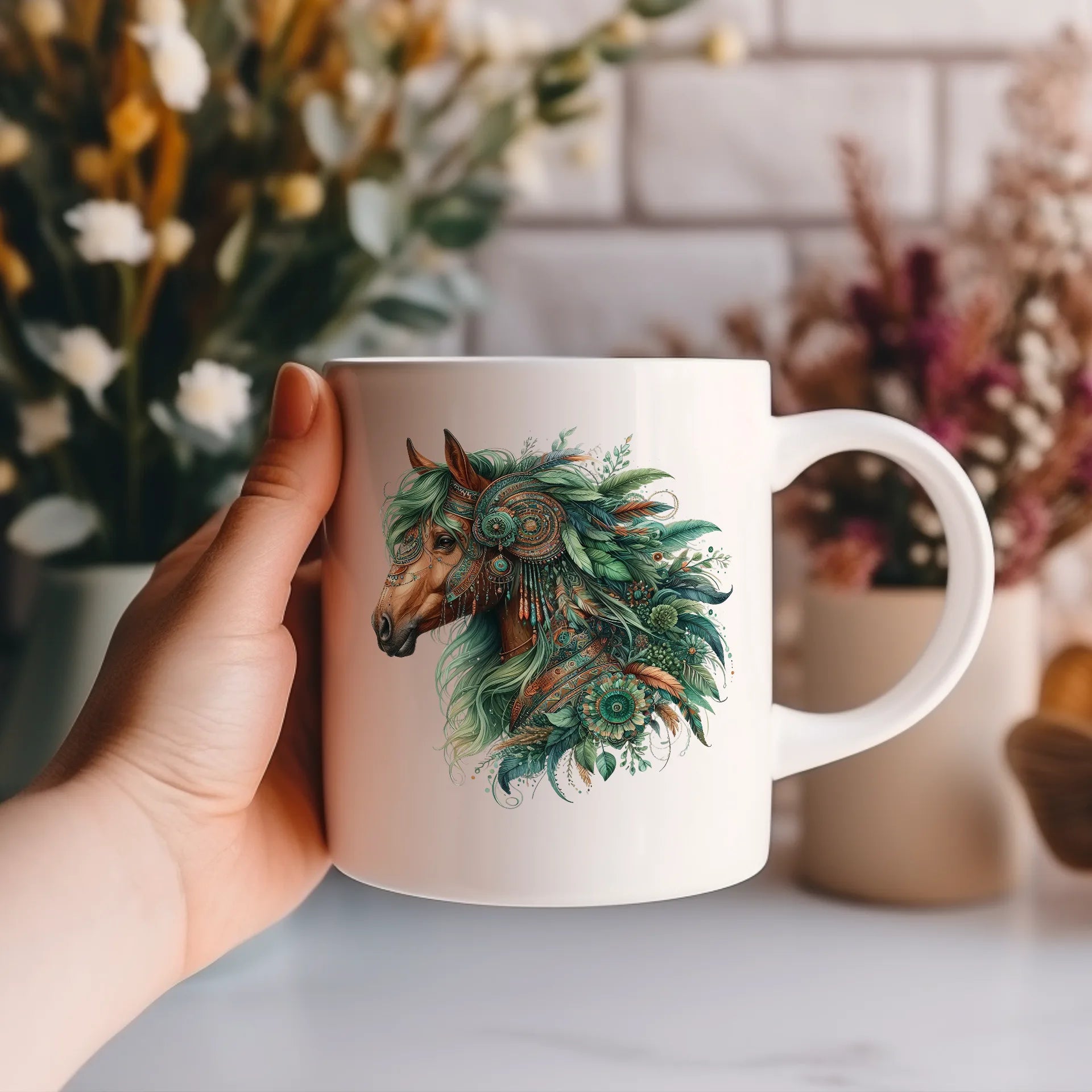Permanent Sticker Boho Pferd Green Wild