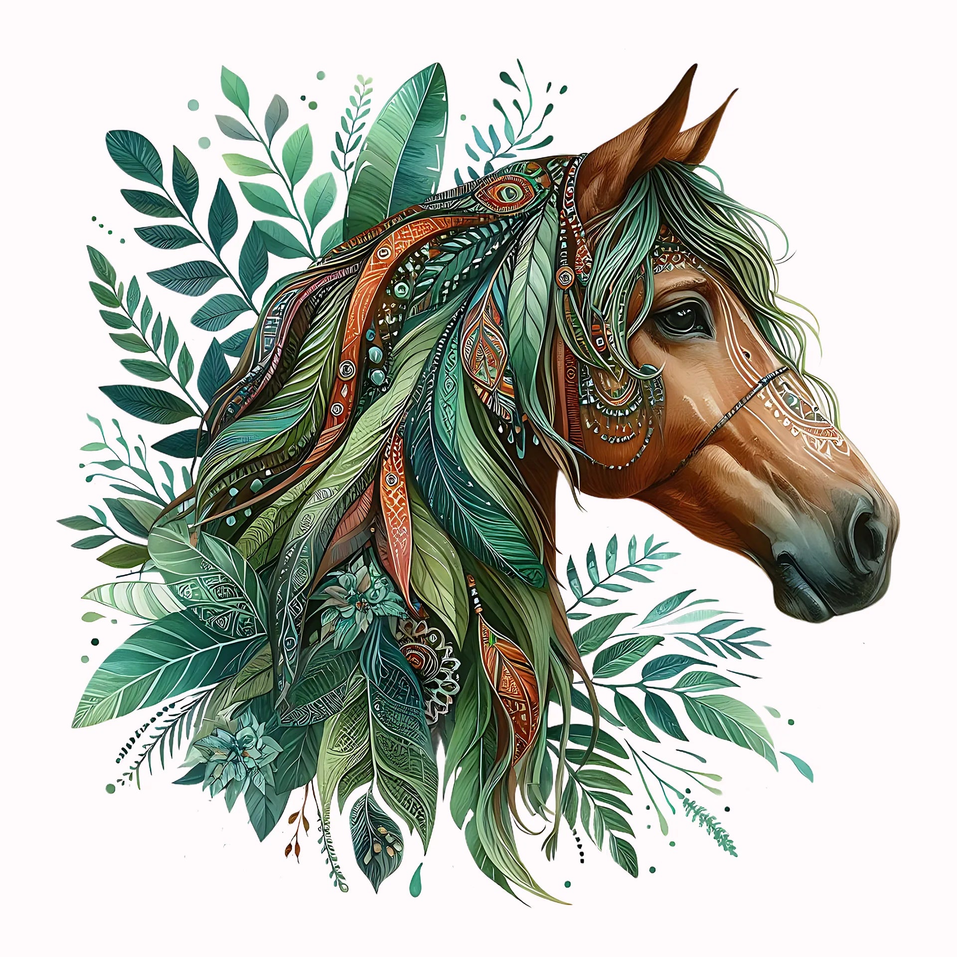 Permanent Sticker Boho Pferd Grün