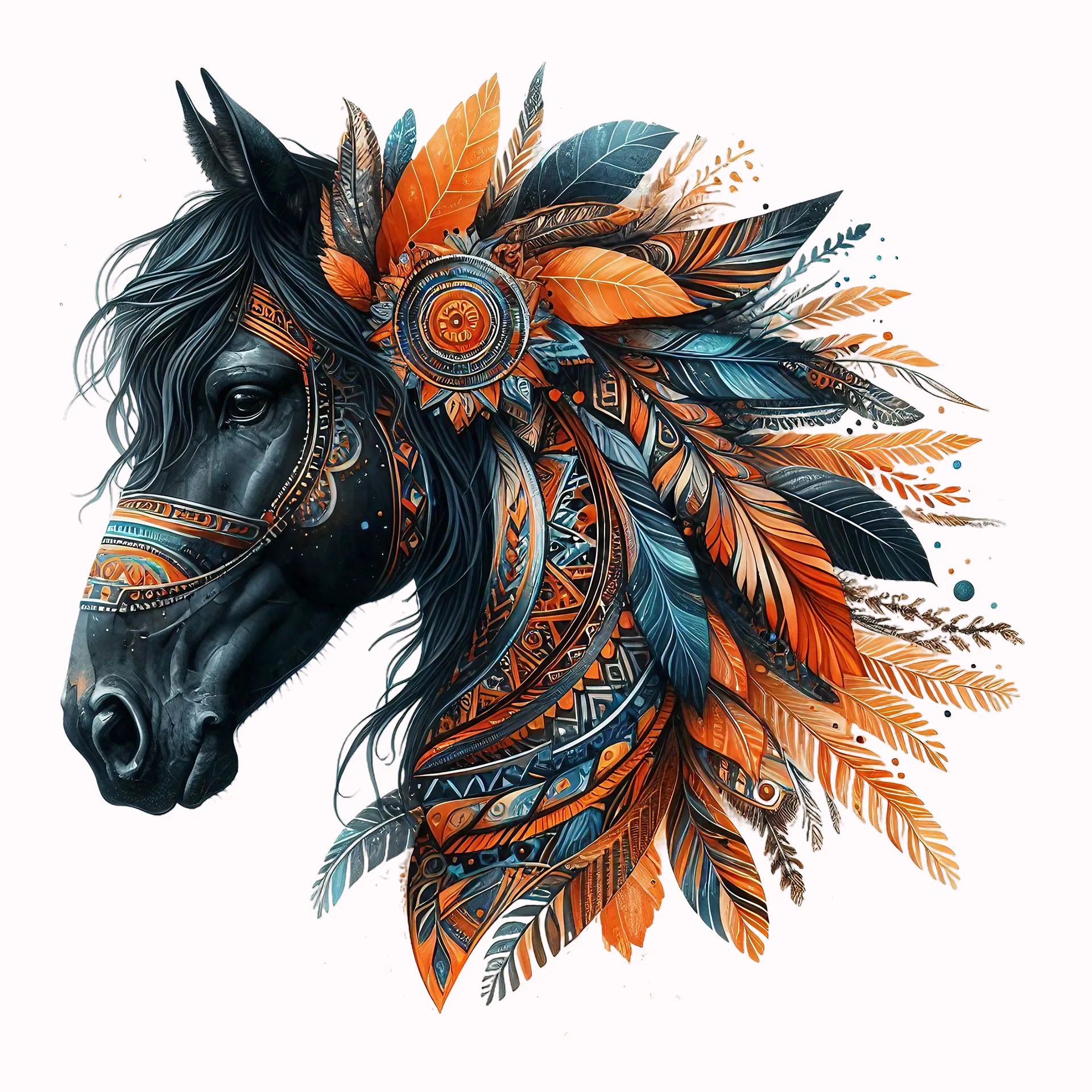 Permanent Sticker Boho Pferd Schwarz