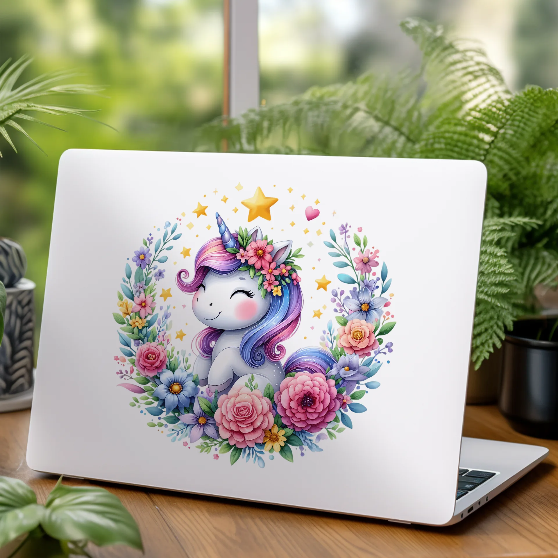 Permanent Sticker Einhorn Blumenkranz