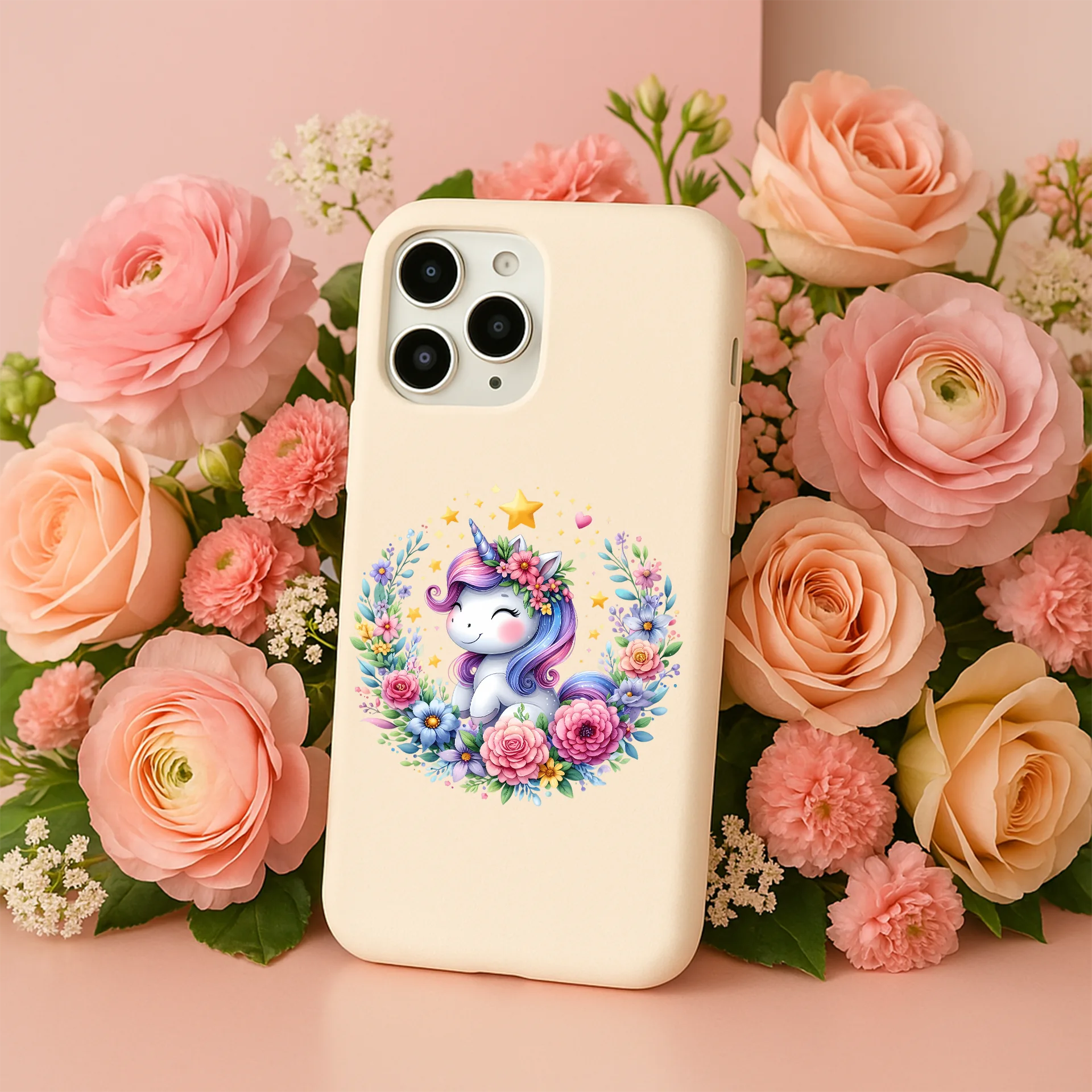 Permanent Sticker Einhorn Blumenkranz