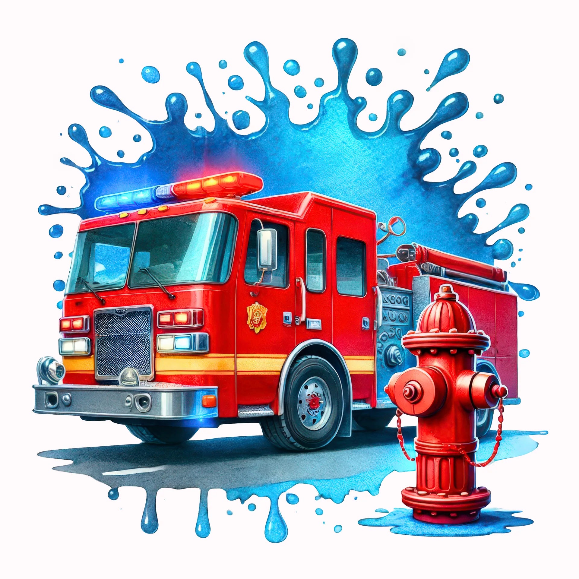 Permanent Sticker Feuerwehrwagen Wasser Splash