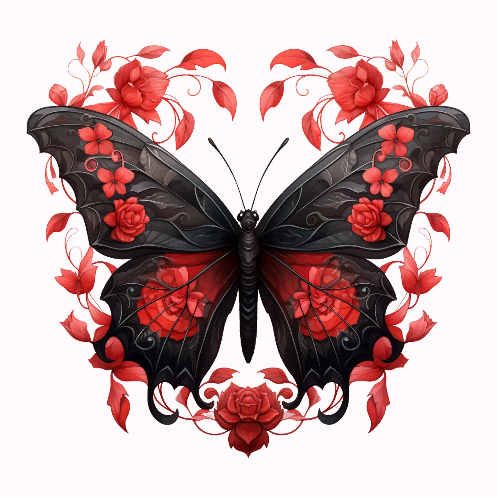 Permanent Sticker Schwarzer Rosen Schmetterling