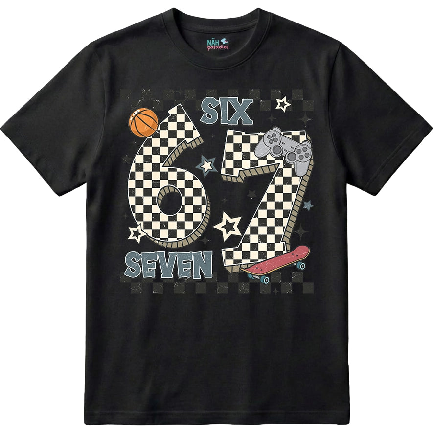 Six Seven Basketball Gamer Skater – Kinder T-Shirt mit Namen | 67 Meme personalisierbar
