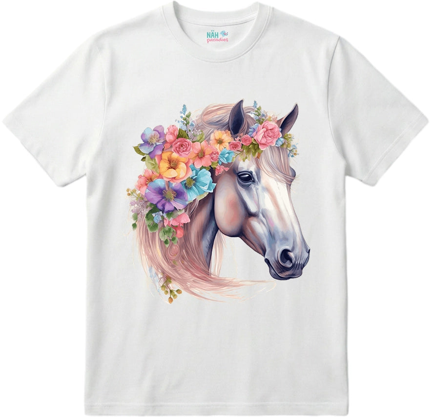Bio T-Shirt Pferd mit Blumenkranz