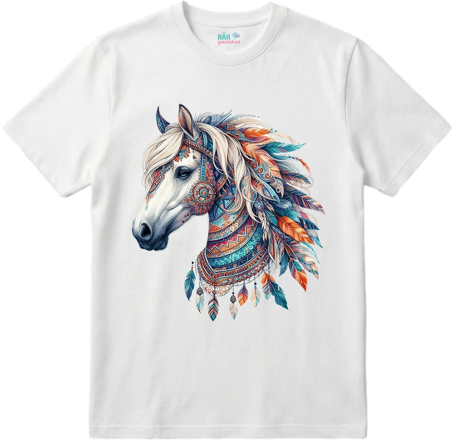 Bio T-Shirt Boho Pferd Weiß