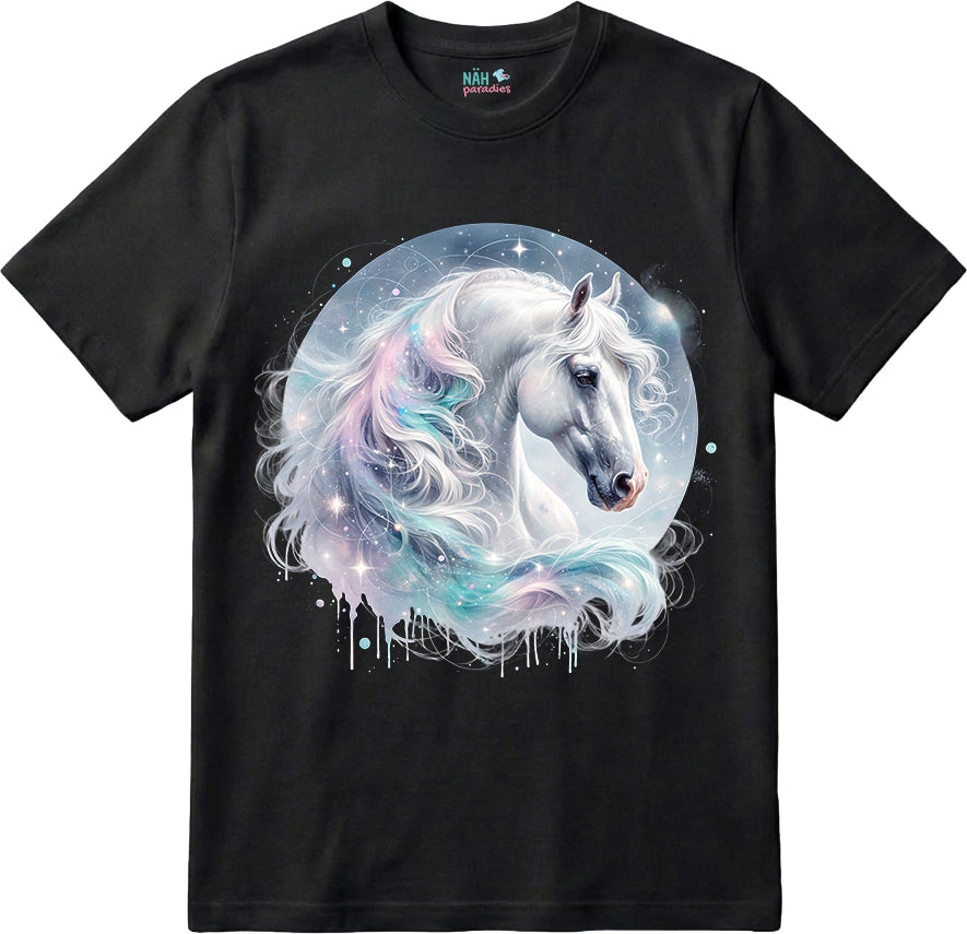 Bio T-Shirt Galaxie Pferd Weiß