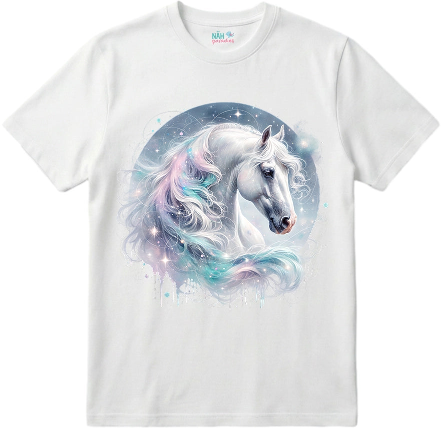Bio T-Shirt Galaxie Pferd Weiß
