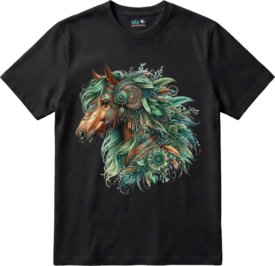 Bio T-Shirt Boho Pferd Green Wild