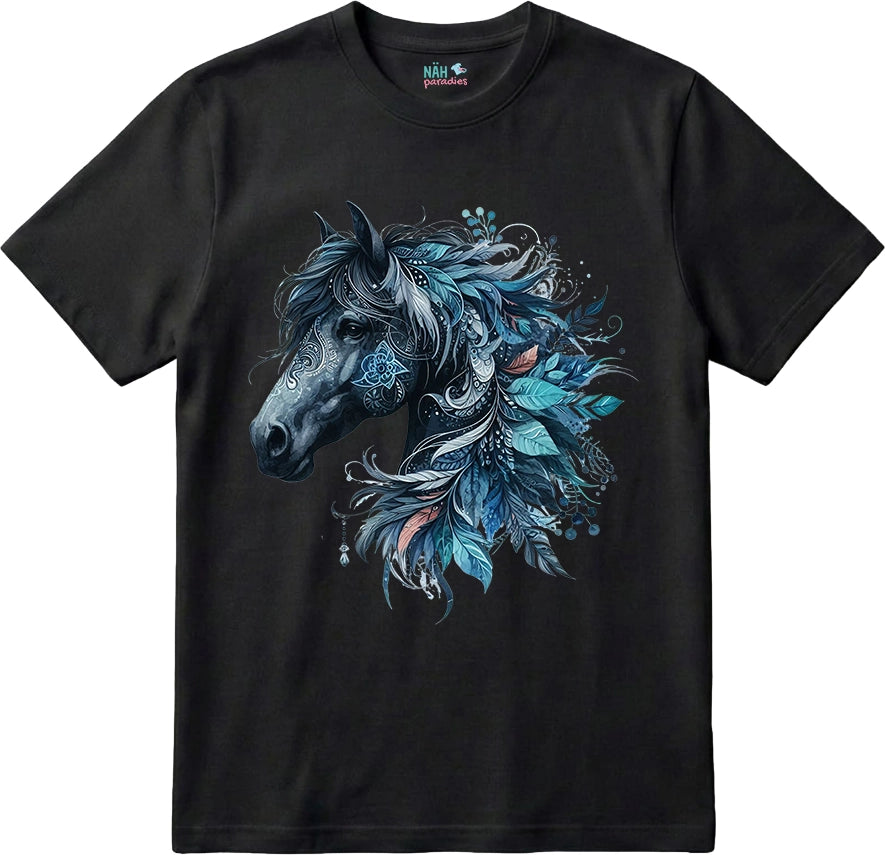 Bio T-Shirt Boho Pferd Blau
