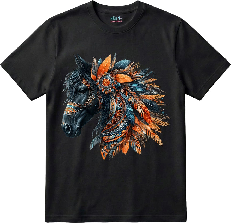 Bio T-Shirt Boho Pferd Schwarz