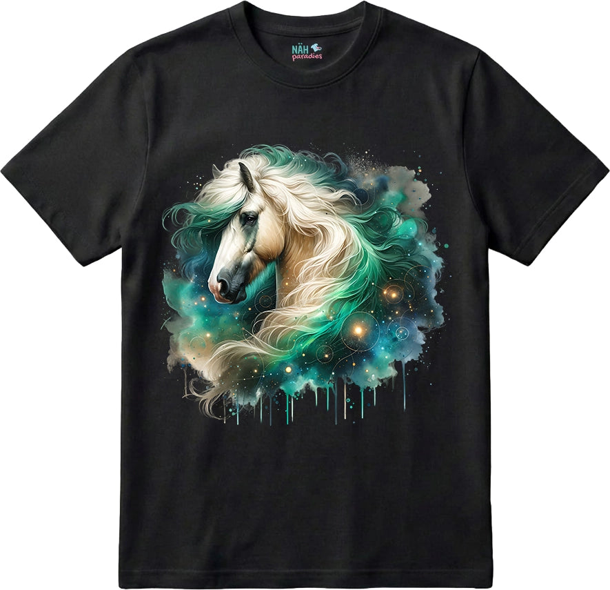 Bio T-Shirt Galaxie Pferd Weiß Grün