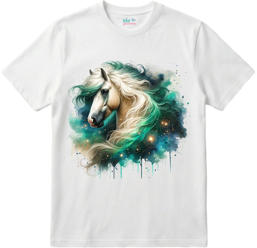 Bio T-Shirt Galaxie Pferd Weiß Grün
