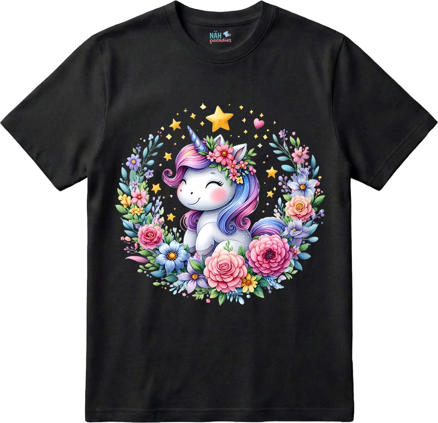 Bio T-Shirt Einhorn Blumenkranz