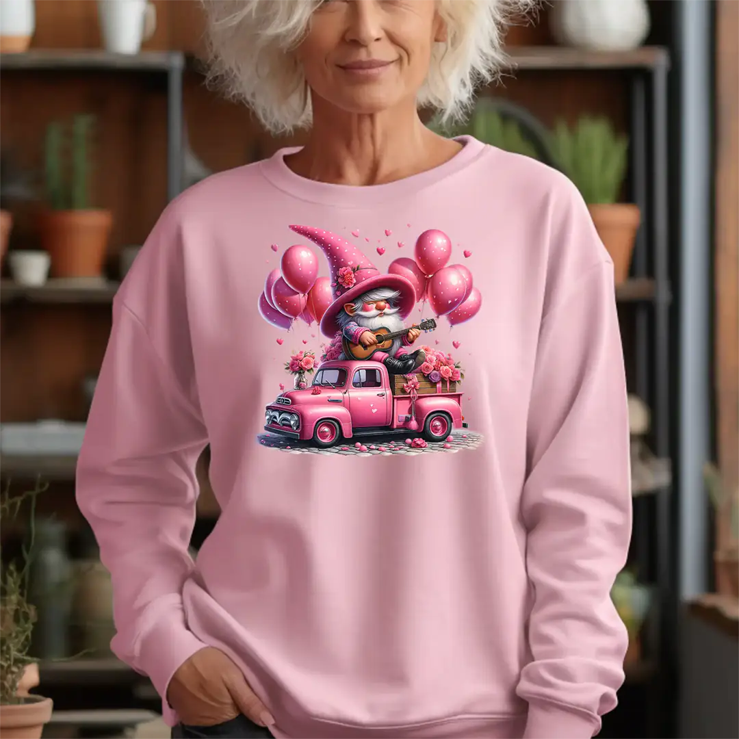 Buegelbild-Zwerg im Liebesmobil-pullover-rosa