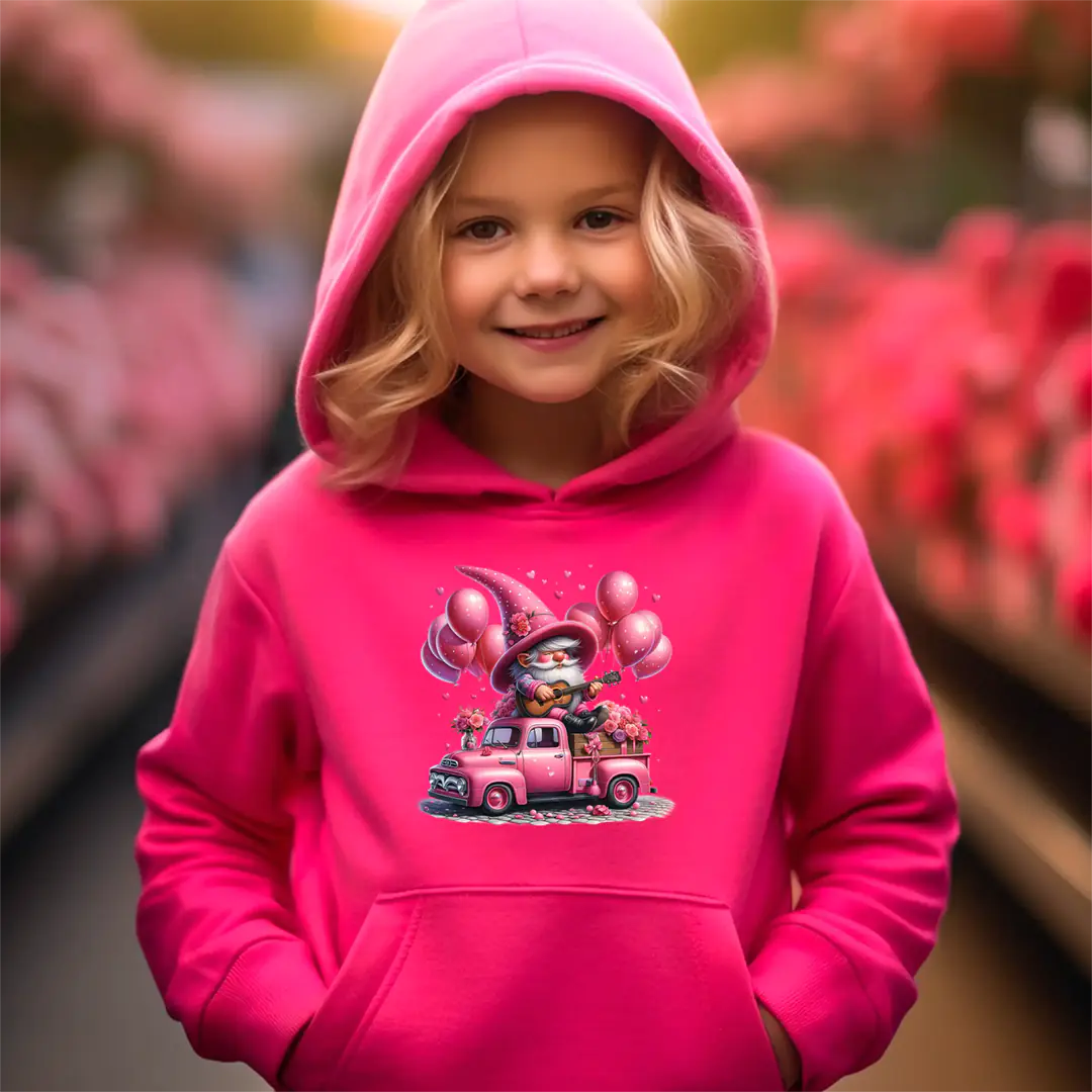 Buegelbild-Zwerg im Liebesmobil-hoodie-pink