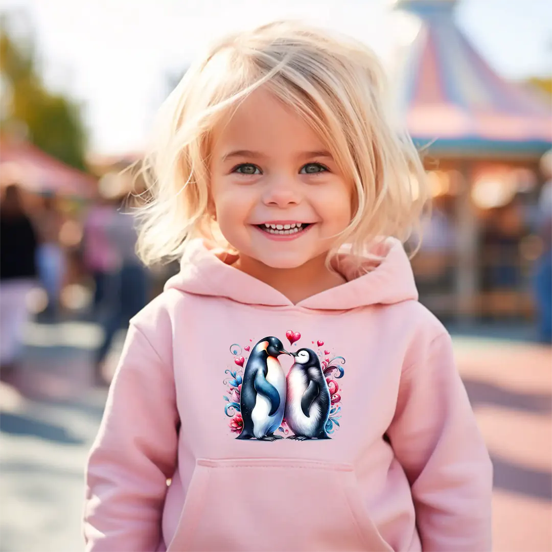 Buegelbild-Verliebte Pinguine-hoodie.rosa