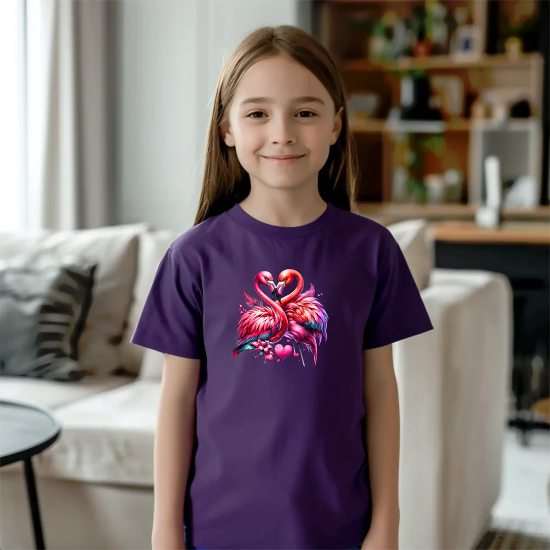 Buegelbild-Verliebte Flamingos-tshirt-lila