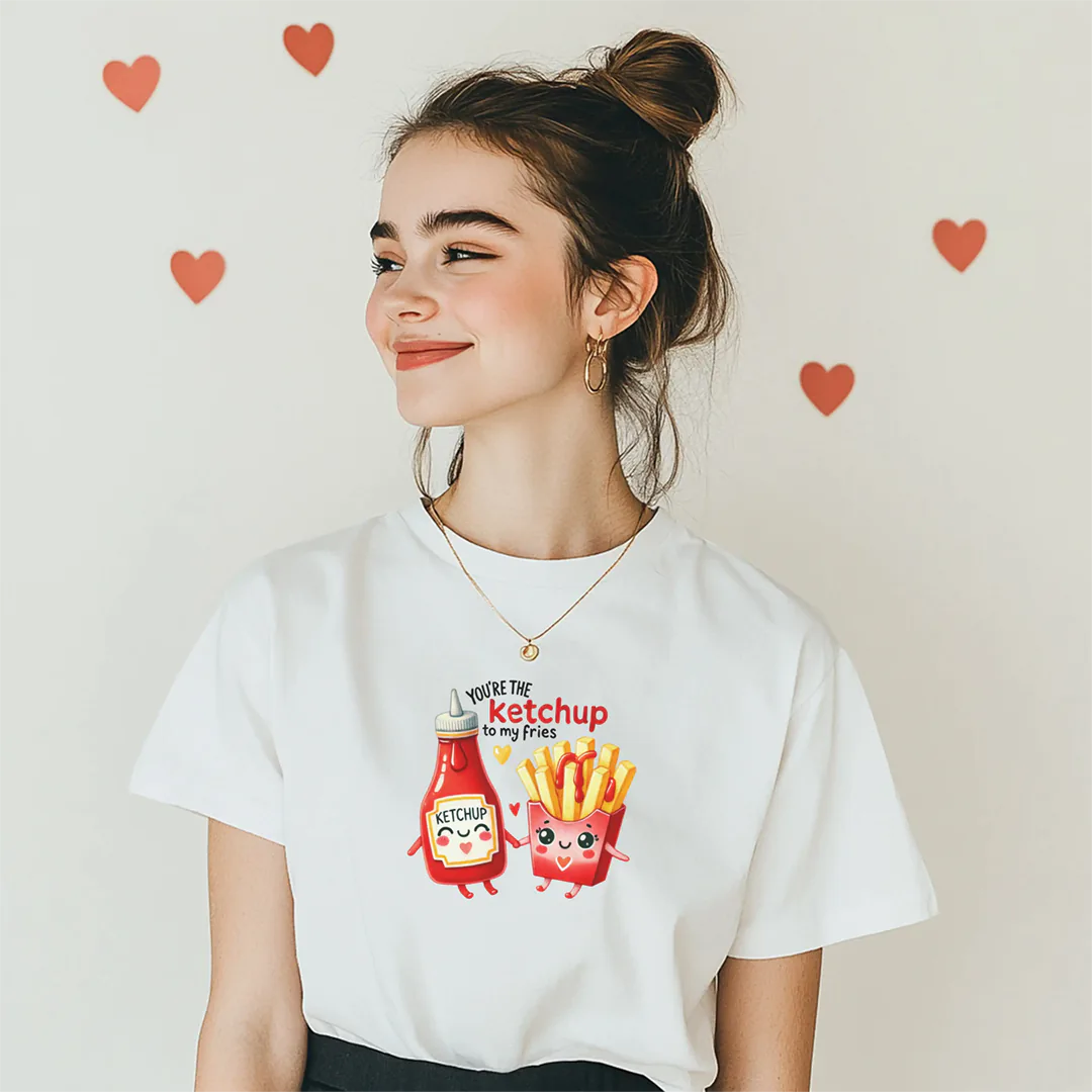 Buegelbild-Ketchup to my Fries-weiss-tshirt