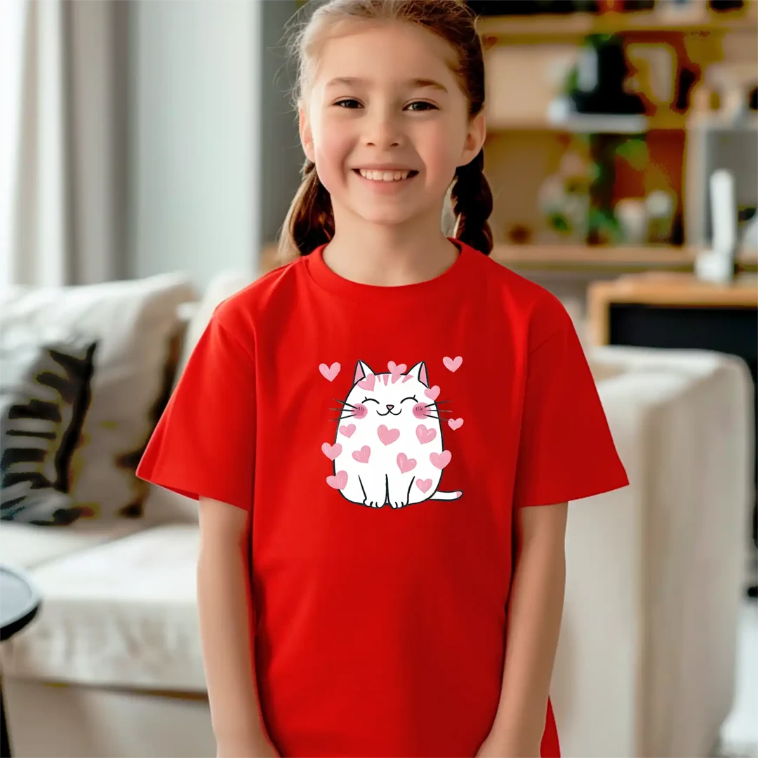 Buegelbild-Herzchen Katze-tshirt-rot