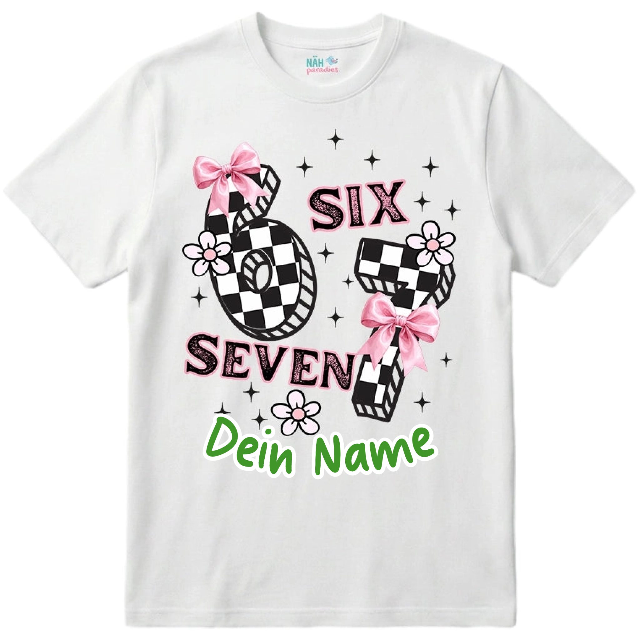 Six Seven Hände Schleifchen – Kinder T-Shirt mit Namen | 67 Meme personalisierbar