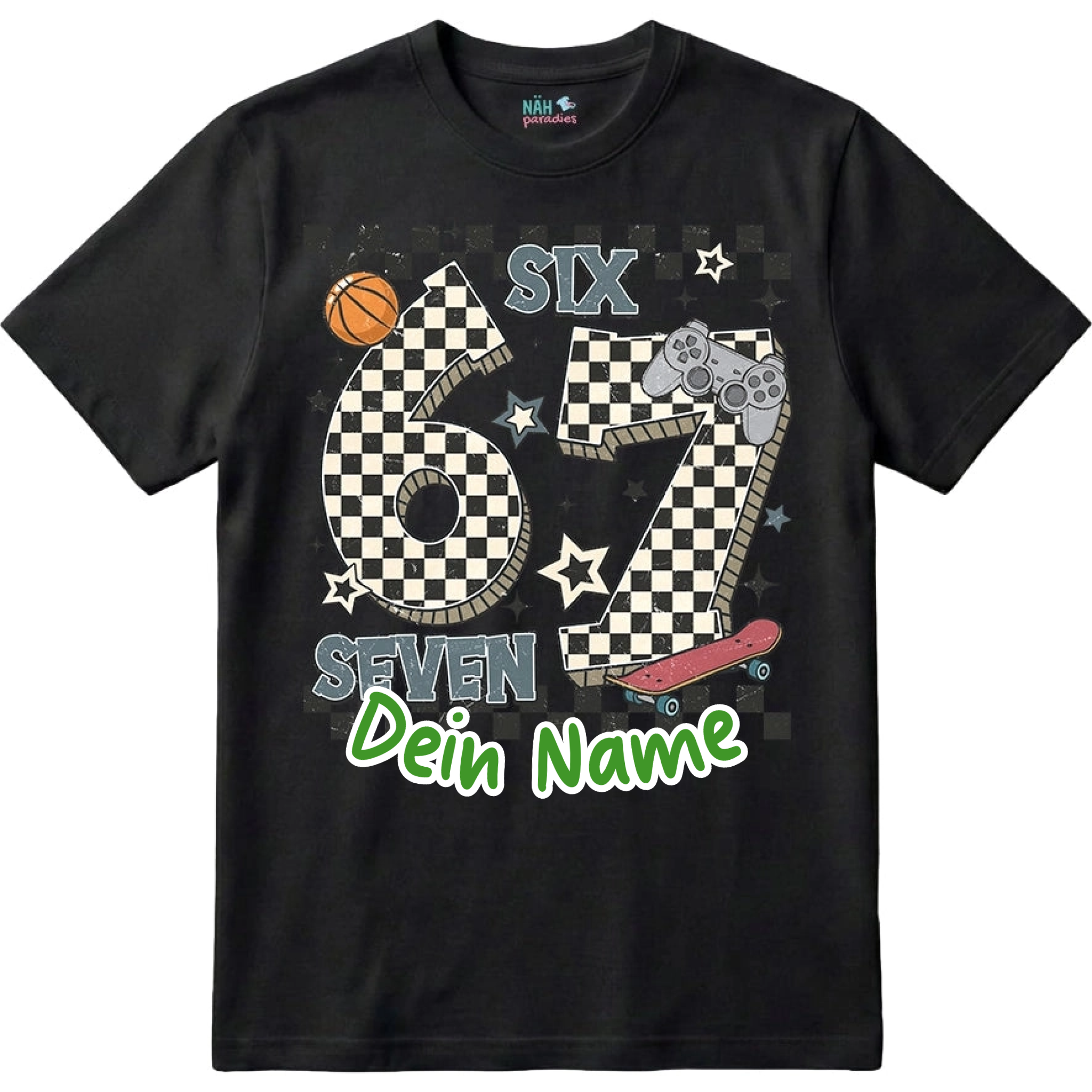 Six Seven Basketball Gamer Skater – Kinder T-Shirt mit Namen | 67 Meme personalisierbar